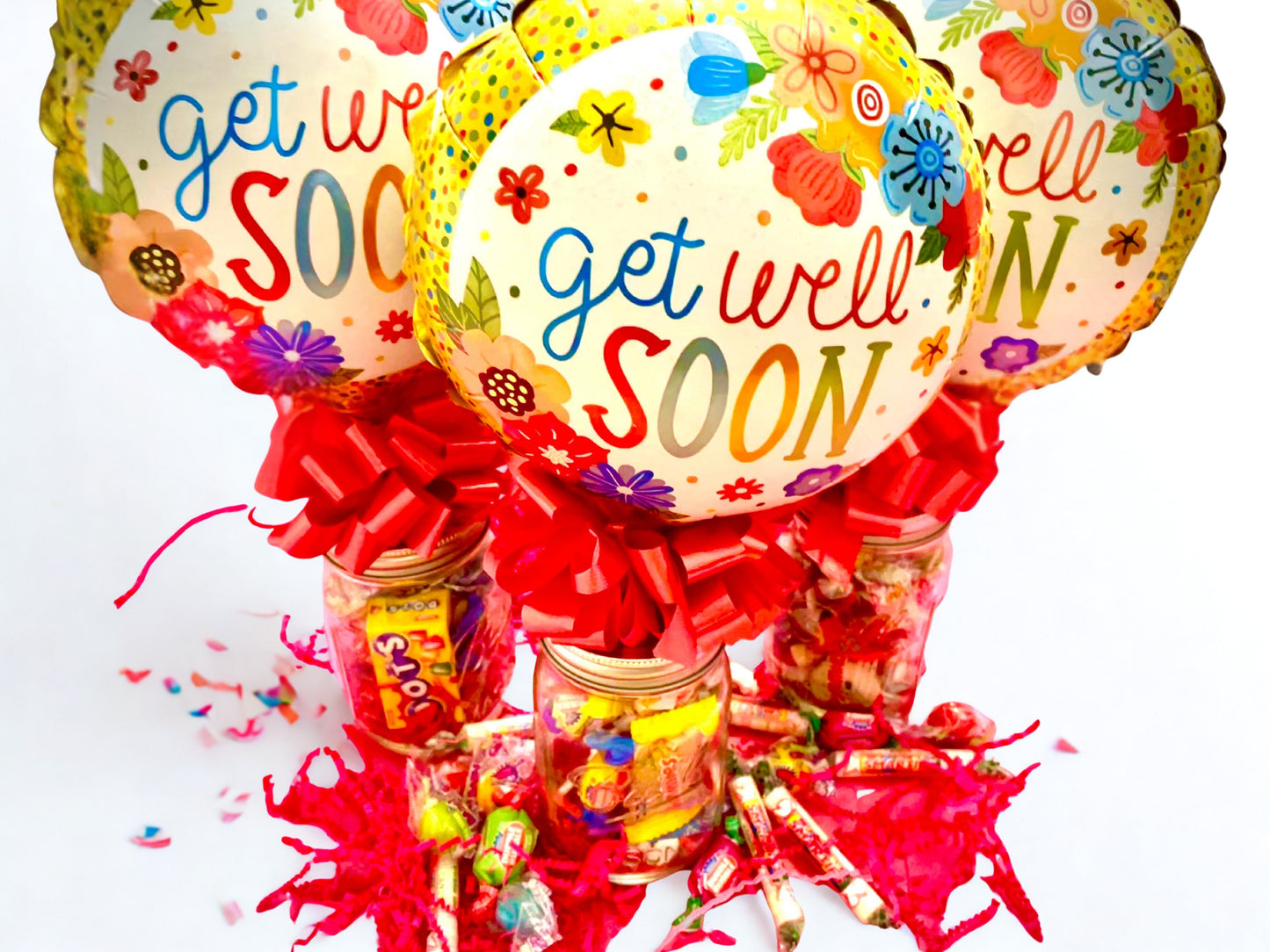 Get Well Soon Balloon w/Candy Filled Mason Jar