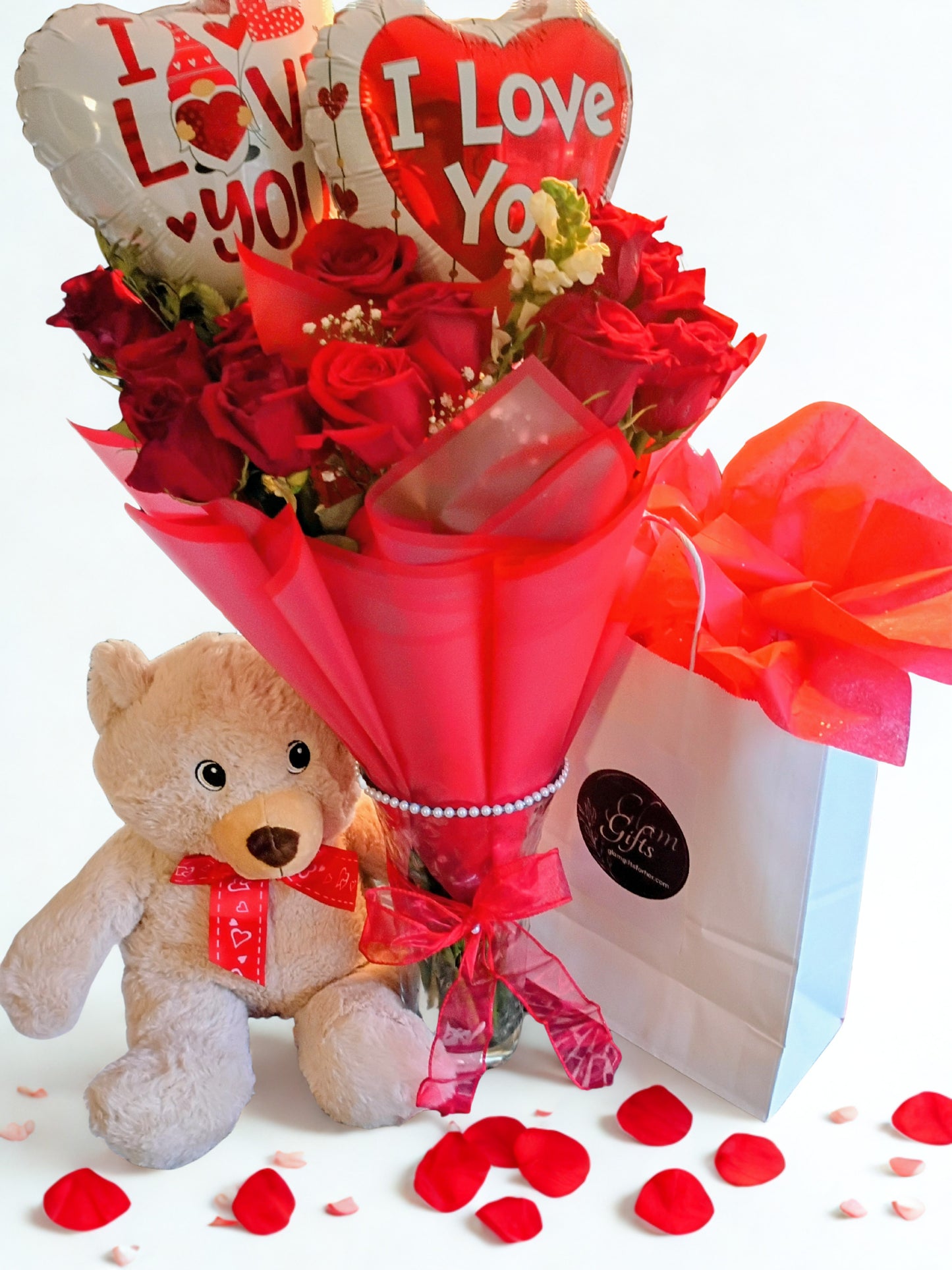 I Love You Dozen Red Roses w/Bear & Balloon