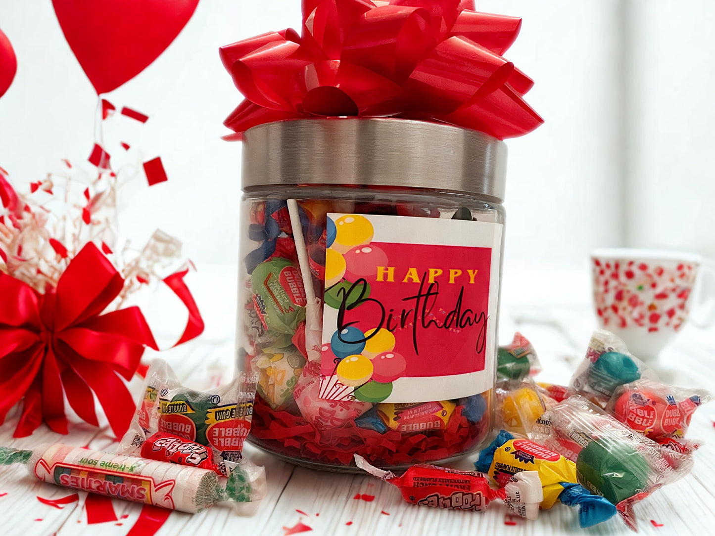 Happy Birthday Candy Jar w/Bow