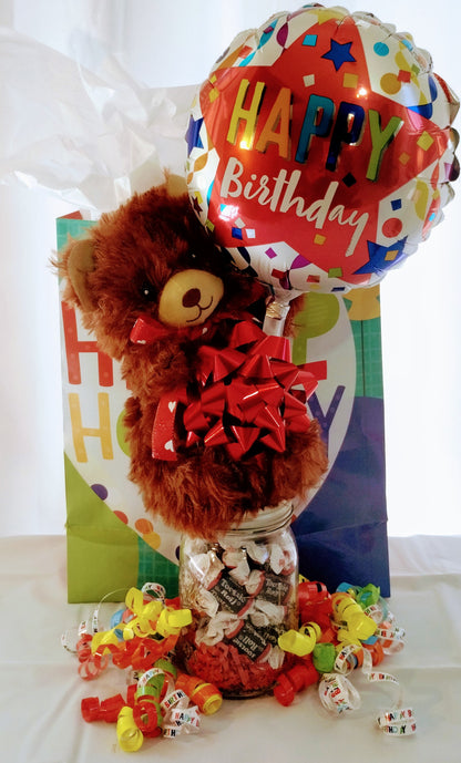 Happy Birthday Balloon w/ Tootsie Roll filled Mason Jar
