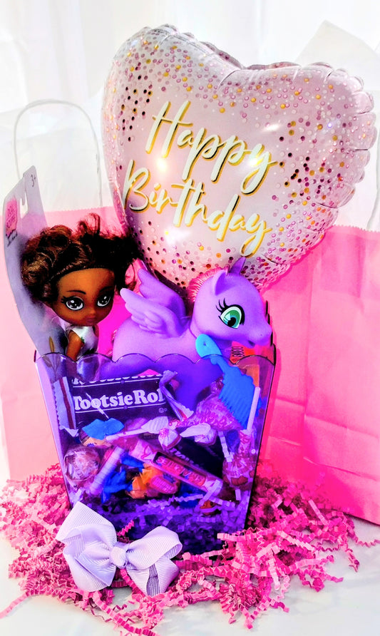 Mini Doll Unicorn Candy Basket w/Balloon