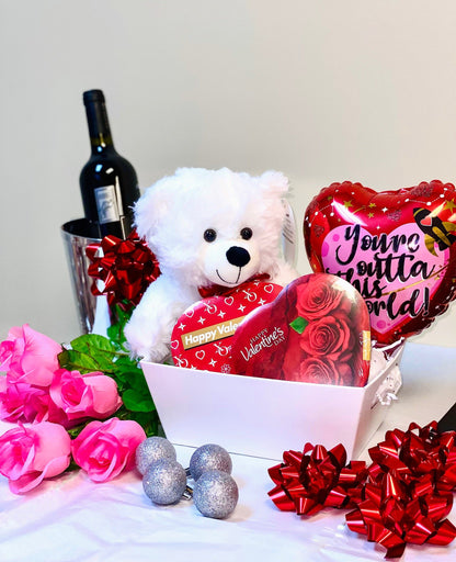 Valentine's Bear Basket w/Chocolate Hearts in Basket
