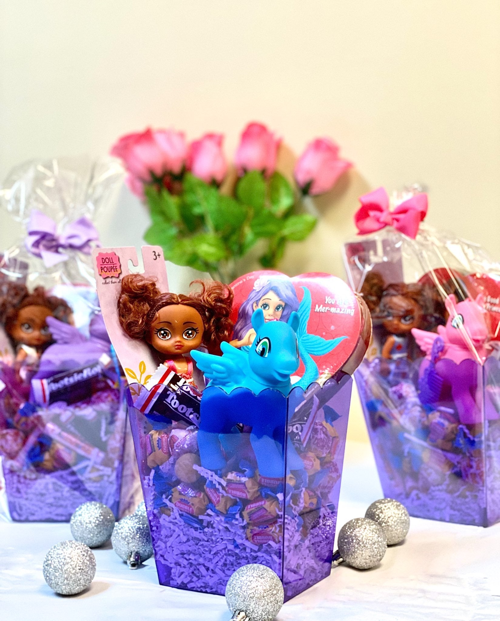 Mini Doll Unicorn Valentine's Heart Gift Baskt